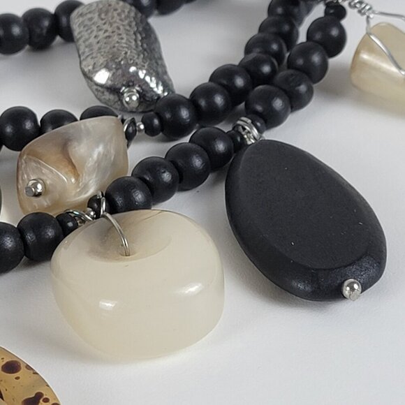 Chico's Tribal Statement Bib Necklace 22 In Black And Earth Tone Layered BOHO - Picture 6 of 12